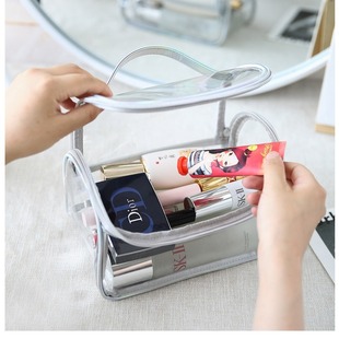 Hot-Selling Pvc Transparent Handbag Large-Capacity Cosmetic Cosmetics Bag Waterproof Cosmetic Bag Can Be Added with Logo in Stock