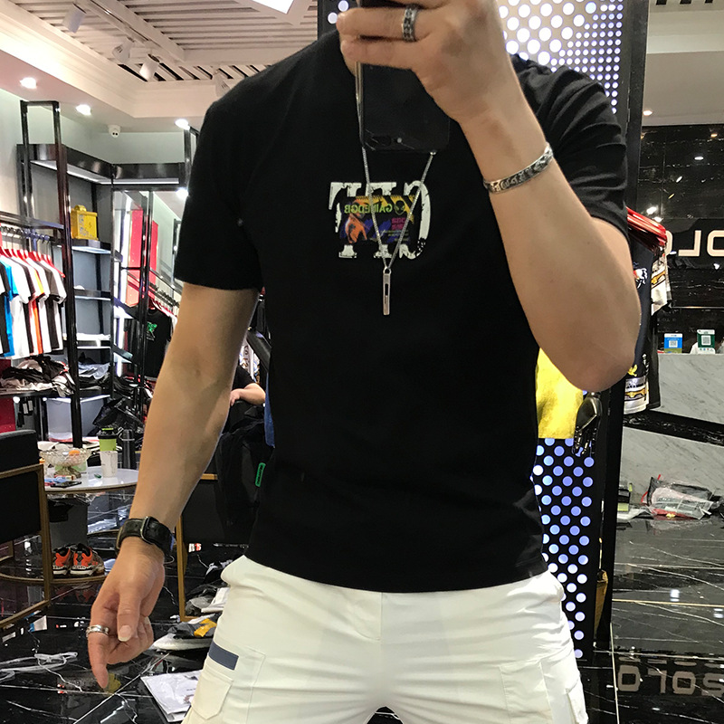 T-Shirt mit Eisseiden-Aufdruck 2021 Neue kurzärmelige Sommermodemarke für Herren Hübsche Instagram-Kleidung in Slim Fit für Männer_voghion.com