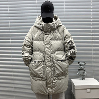 Mid length version Hooded Down Jackets man Chaopai winter Korean Edition thickening keep warm Easy leisure time letter lovers coat