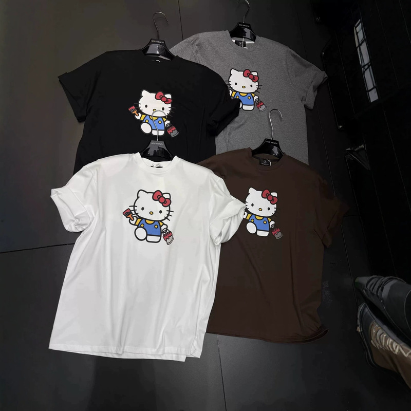 In Stock with Free Shipping! Large Size Summer New Style Loose and Versatile Cute Cartoon Kt Cat Print Stylish Short-Sleeved T-Shirt for Women
