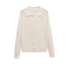 跨境欧美女装速卖通爆款时尚休闲平针简约舒适POLO领针织开衫