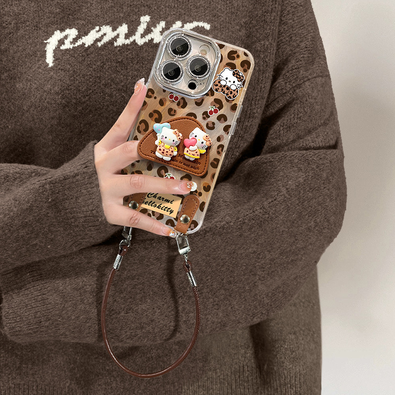 kt猫支架挂绳适用苹果16promax手机壳iphone13豹纹15高级感女生14|undefined