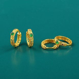 Natural Chalcedony Earrings, Ancient Gold Female Style, Valentine's Day Gift for Girlfriend, Fashionable Hetian Jade
