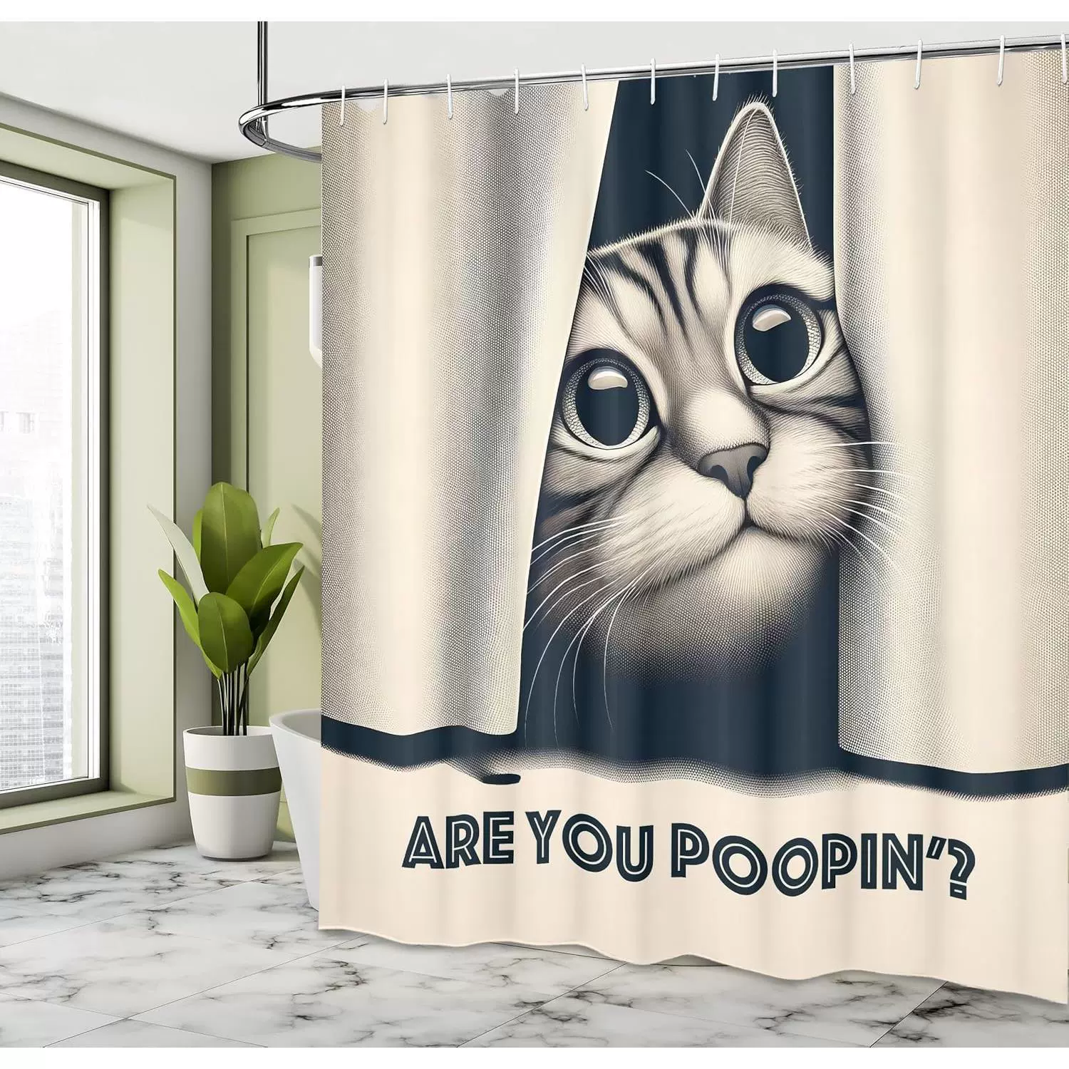 Покрывало для душа с английским текстом Are You Poopin' Curious Kitty Funny and humorous jokes