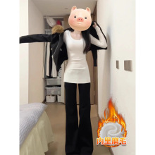 白色打底衫羽绒服内搭女上衣中长款修身正肩长袖加绒早秋冬季加长