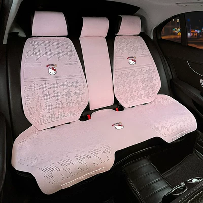 seat pad, cool cushion, pink car – Seat cushion, seat cover - red-bow-cat-pink-houndstooth-rear-seat-saddle-pad-backrest-includes-headrest-cover-4-piece-set