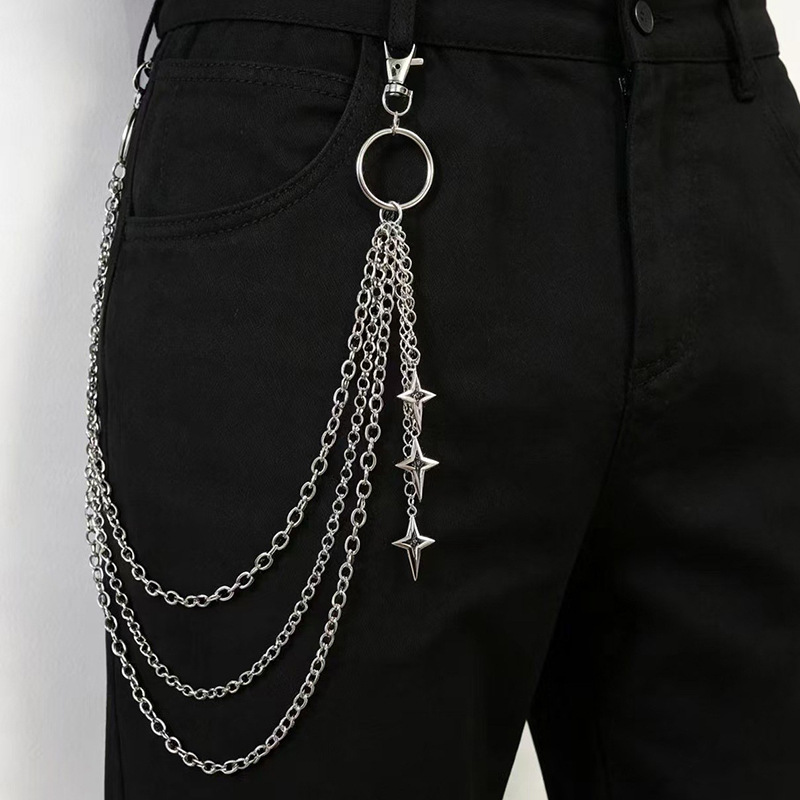 Personalized waist chain three-layer simple multi-layer trouser chain cross star versatile fashion pants decoration niche cold style