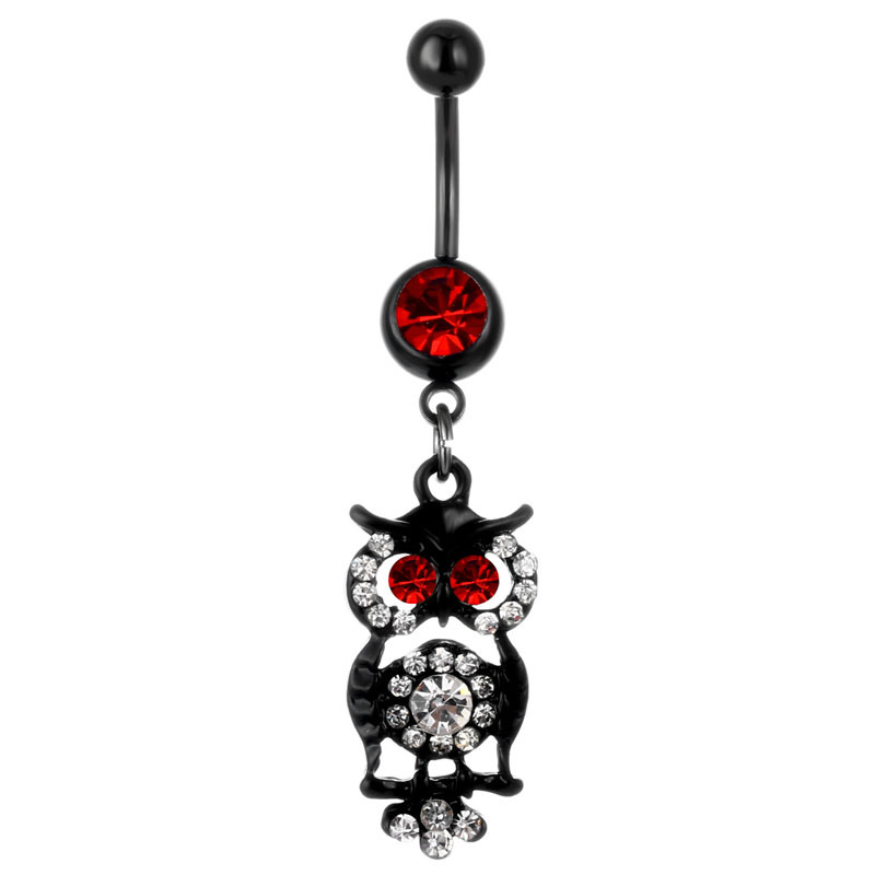 New Piercing Jewelry Black Owl Diamond Belly Button Ring Belly Button Nail display picture 3