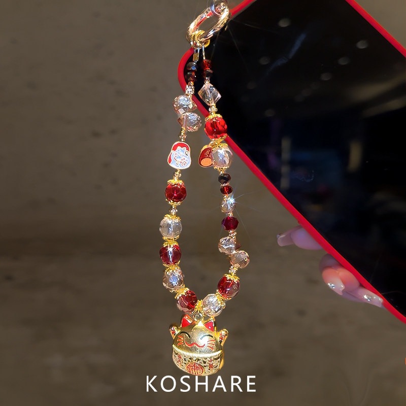 Zhaoqian gato colgante de Año Nuevo móvil cadena corta nueva bolsos de cristal de alto nivel chino colgante cadena de muñeca colgante chicas