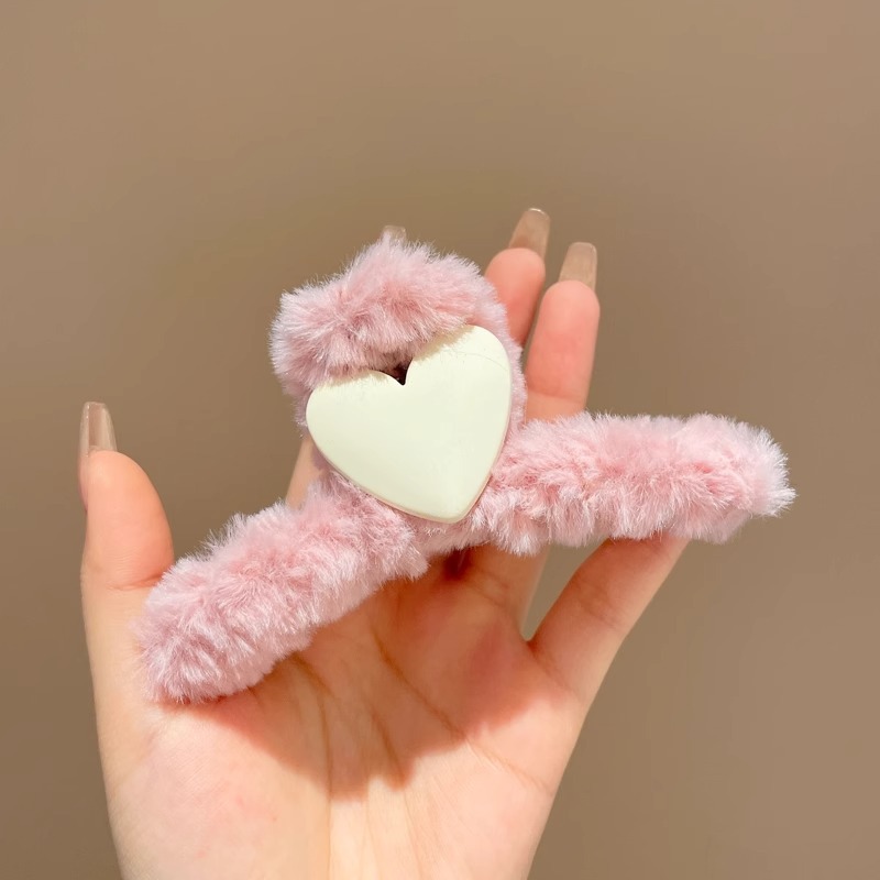 3#Pinza para el cabello con forma de corazón rosa y blanco - Base de 11 cm