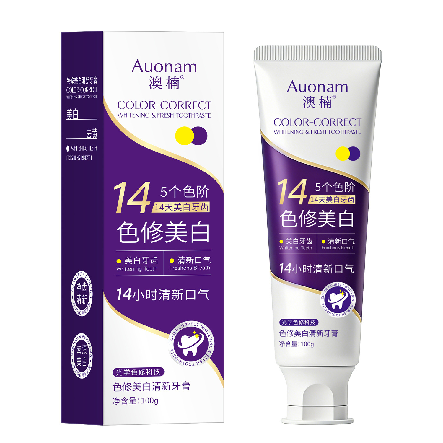 Auonam Color Repair White Dental Refrescante para eliminar manchas, amarillo, brillo, dientes limpios, aire fresco y limpio en la boca.