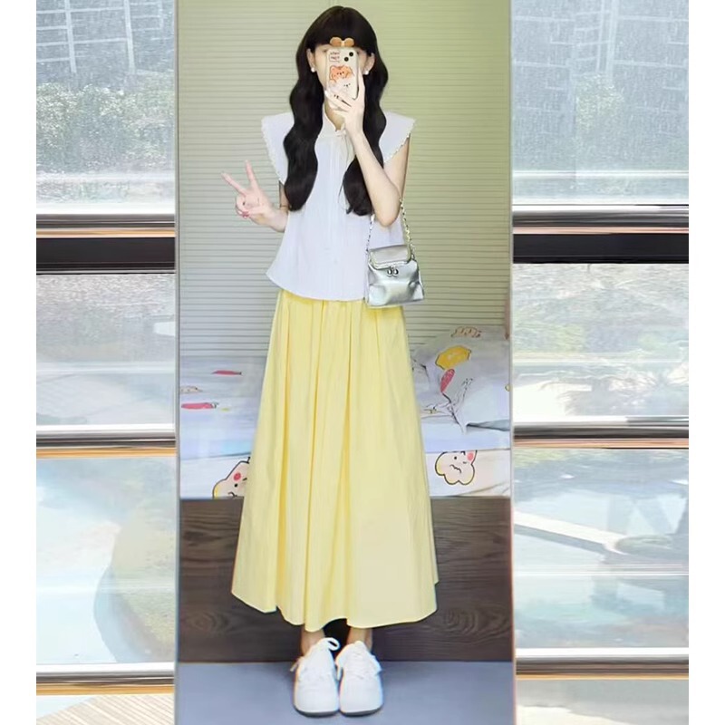Yellow Skirt Women's 2025 New High Waist A- Line Large Umbrella Skirt Small Women's Hip Covering Slimming Pleated Mid-Length Skirt Yellow Skirt Women's 2025 New High Waist A- Line Large Umbrella Skirt Small Women's Hip Covering Slimming Pleated Mid-Length Skirt