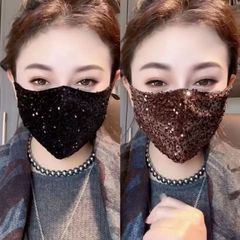 ネット赤爆金重工ベルベット刺繍スパンコールファッション洋気秋冬保温マスク水洗い可能な通気性のある肌の女性
