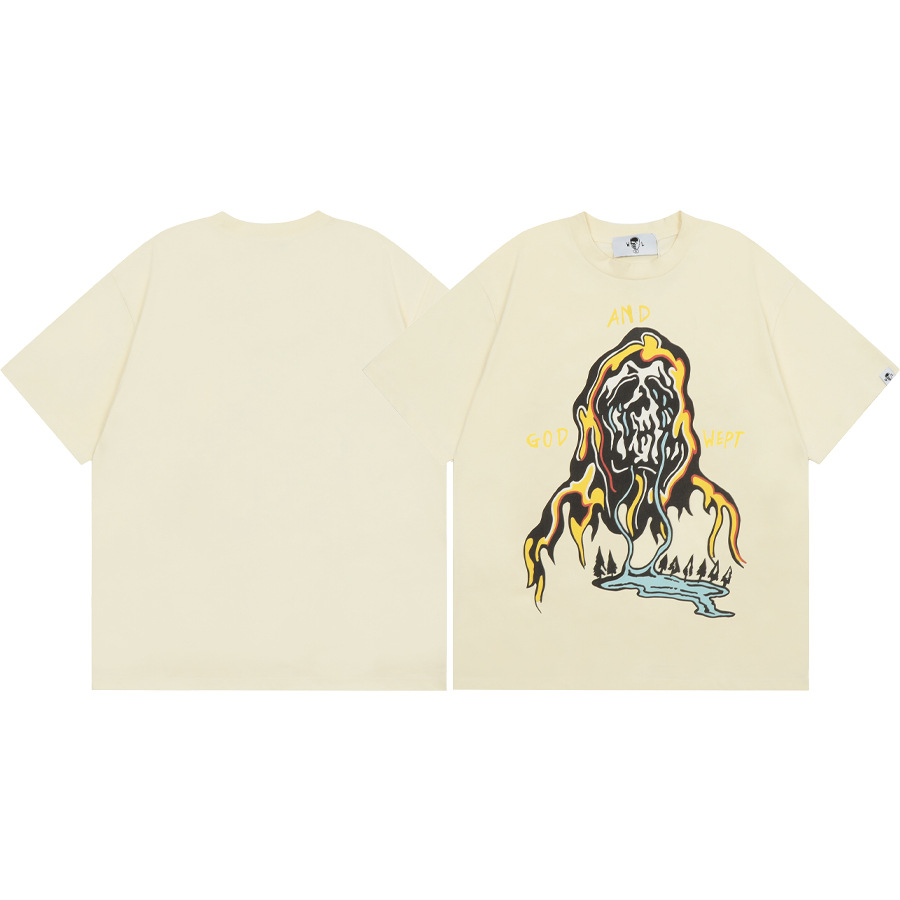 American WARREN LOTAS marca compartida con estampado de personaje de calavera masculina suelta cuello redondo camiseta de manga corta marca de moda