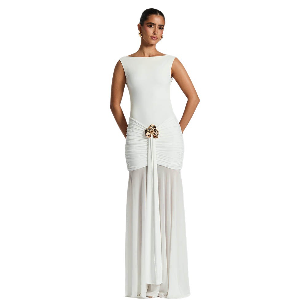 Fronteriza Europa y América primavera y verano nuevo estilo de moda sin mangas de espalda plegado empalme sexy vestido de banda de cadera
