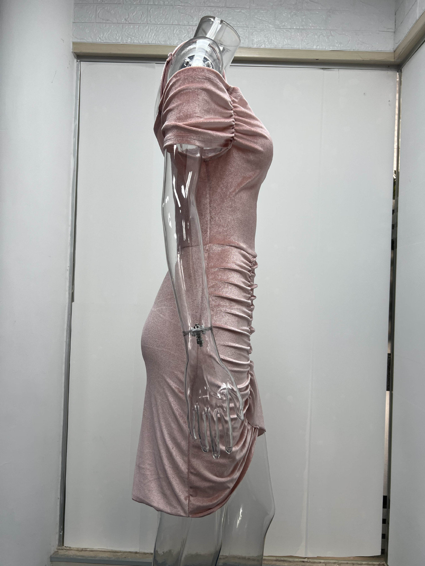 Spring Dress Sexy Slim Strap Fluff Drawstring Irregular Asymmetric Dress