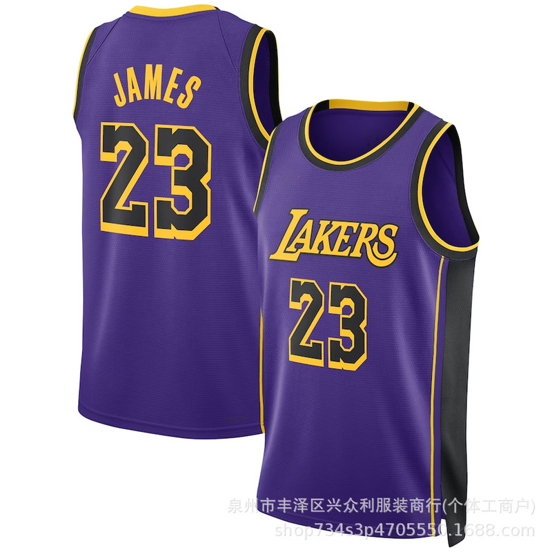 The 23 season Lakers announced the 6th jersey #23 LeBron James Rivers Davis foreign trade basketball suit