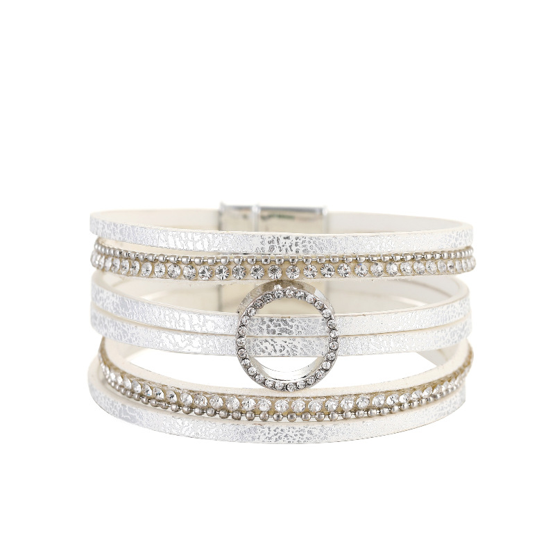 Böhmisches Hohlkreis-strass-licht-luxus-mehrschicht-lederarmband Mit Magnetschnalle display picture 15