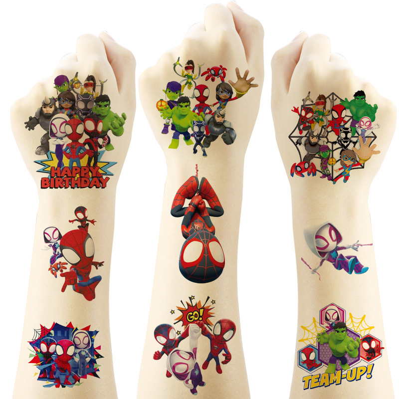 5X5Cm Spider-Man and His Amazing Friends Tattoo Stickers 20 Pieces Cartoon Birthday Party Stickers