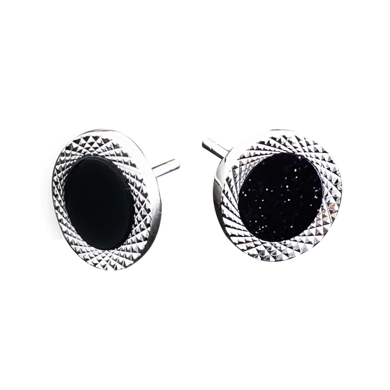 999 스털링 실버 귀걸이 갤럭시 10MM (검은 마노 + 란샤 각 1개)