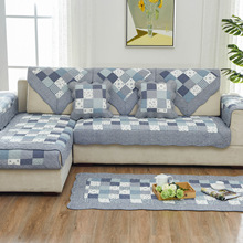 全棉绗缝印花沙发垫坐垫防滑布艺加厚田园四季通用沙发巾小额批发