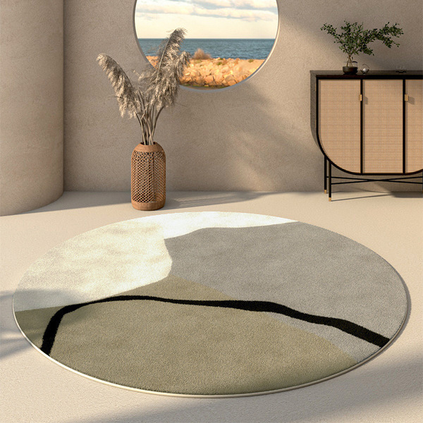 Round Japanese carpet for living room made of faux fur for bed