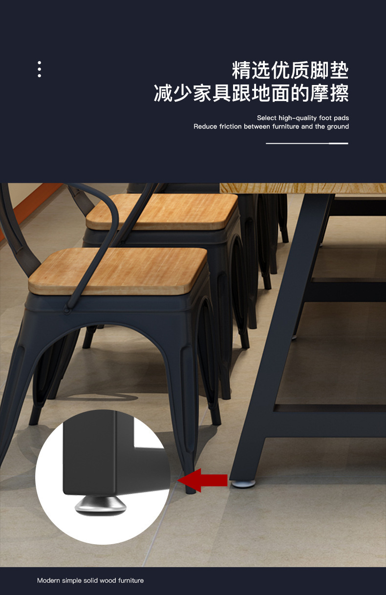 Large solid wood wrought iron dining table and chair combination restaurant store cafe cafe simple hotel long table