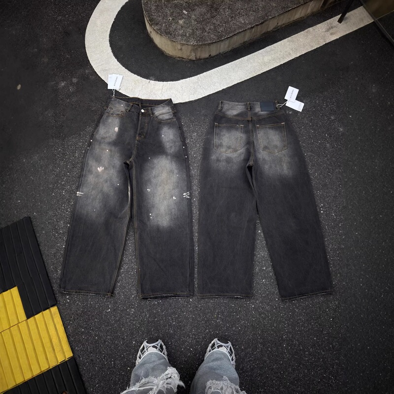 Cross-Border Hot Item Ac Hand-Painted Version 26Ss Washed Splash-Ink 1981m Vintage Loose Baggy Jeans Unisex Cross-Border Hot Item Ac Hand-Painted Version 26Ss Washed Splash-Ink 1981m Vintage Loose Baggy Jeans Unisex
