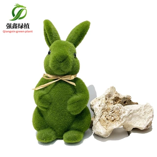 仿真动物摆件 圣诞装饰动物 兔子装饰人造景观青苔植绒假动物批发