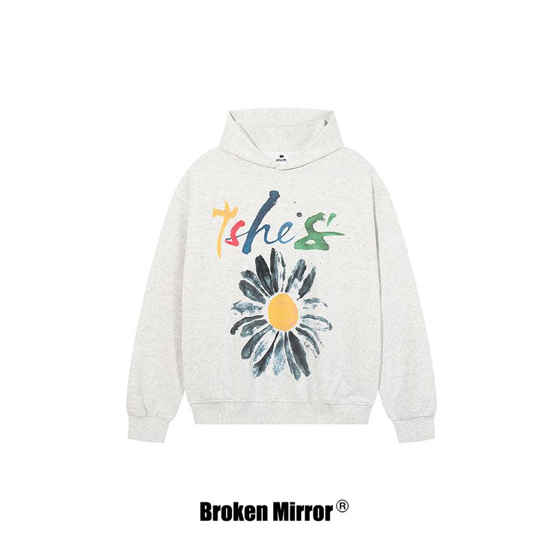 Broken Mirror 25秋季New美式复古连帽印花长袖卫衣