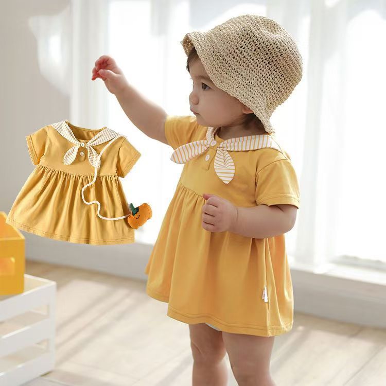 Girls' Summer Dress dress Baby Stylish Children's Personalized Trendy Korean Style College Navy Striped Cute Princess Dress