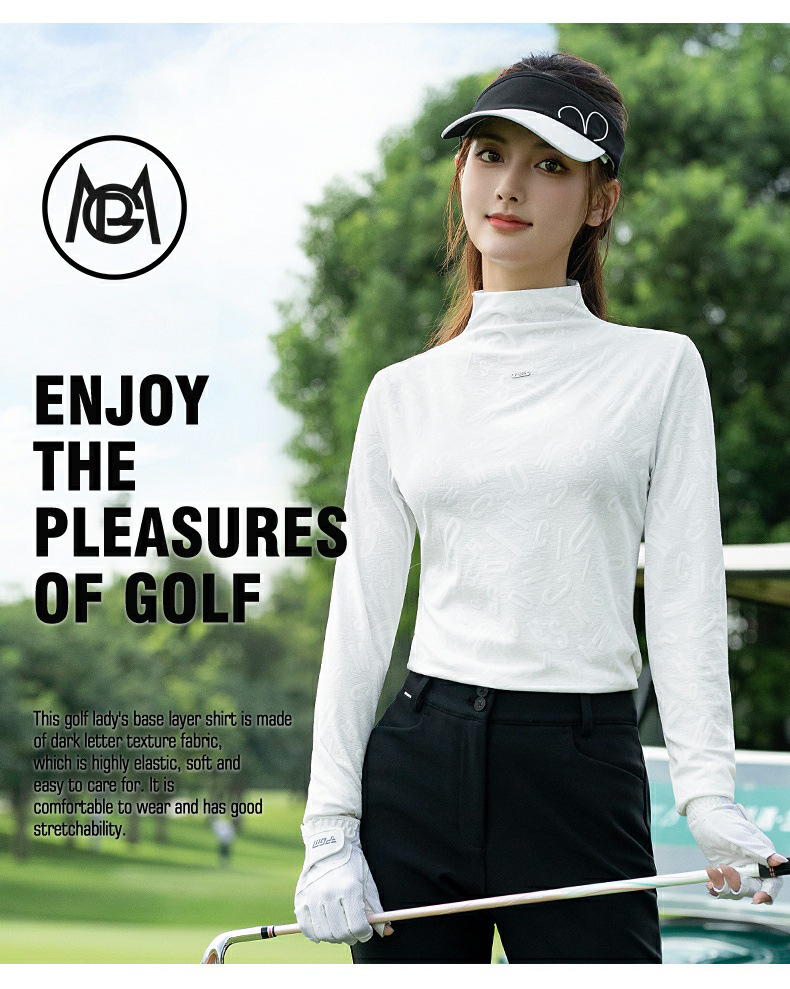 Áo sơ mi nữ PGM Golf cổ cao tay dài thu đông — Tay áo dài màu trắng [thoáng khí và thấm mồ hôi/giảm béo vòng eo/kết cấu chữ tối màu] YF835 chi tiết 1