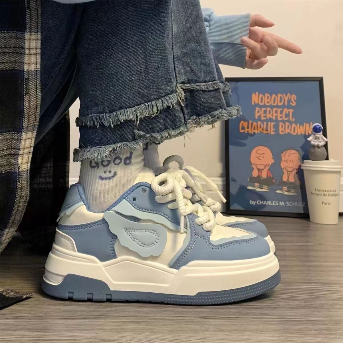 Nuevos zapatos de ala, zapatos de skate de nicho, zapatos de altura de suela gruesa, zapatos de mujer, zapatos infantiles, zapatos casuales de dopamina