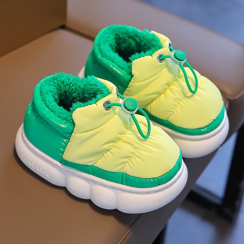 Bolsas de invierno para niños, zapatos de algodón de talón para niños, hombres y mujeres, plumón impermeable para el hogar, calentamiento de piel para niños, zapatos de algodón elásticos