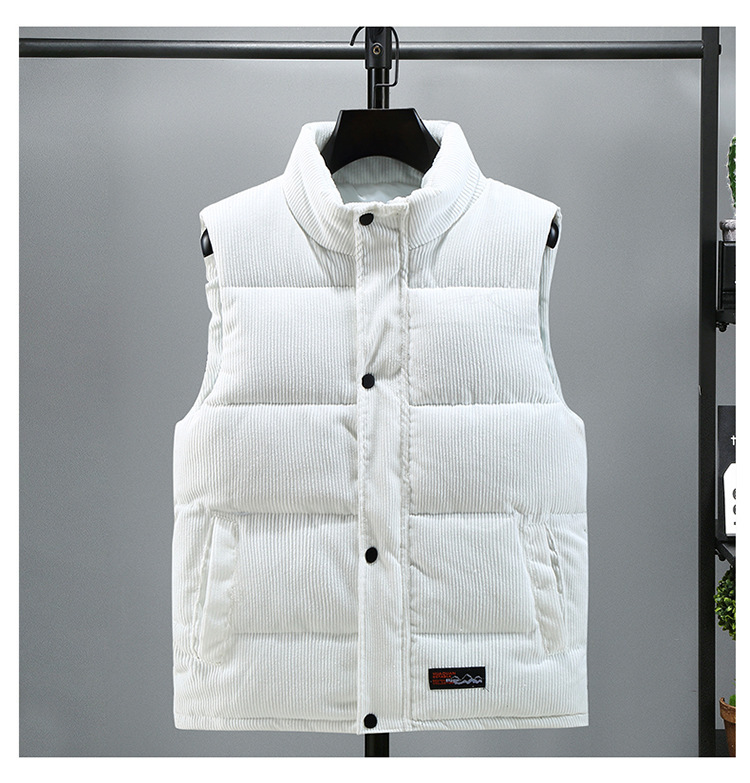Men's Winter Corduroy Vest Sleeveless Warm Padded Outerwear Black_voghion.com