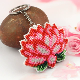 小莲花精准印花手工串珠材料 十字绣彩珠绣钥匙扣挂件钥匙圈挂饰