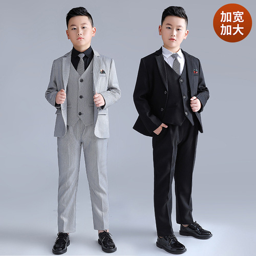 Children's suit with extra fat and handsome three-piece suit for middle-aged and older children, fat version of student piano host dress