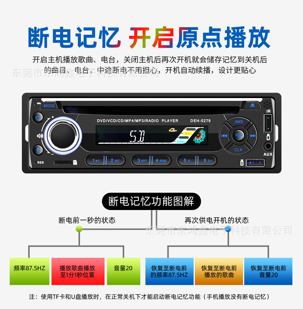 General Motors CD Player Car DVD Player Bluetooth Hands-Free Calling Supports MP3 VCD Disc Playback 5279