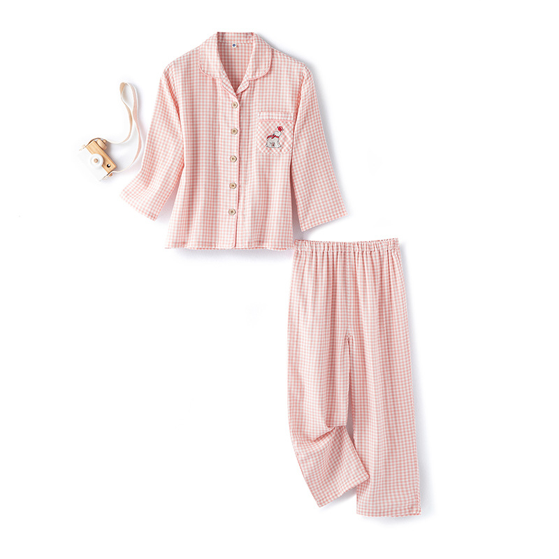 Cotton non-printing small double gauze boys and girls long sleeve trousers pajamas suit cotton home clothes wholesale