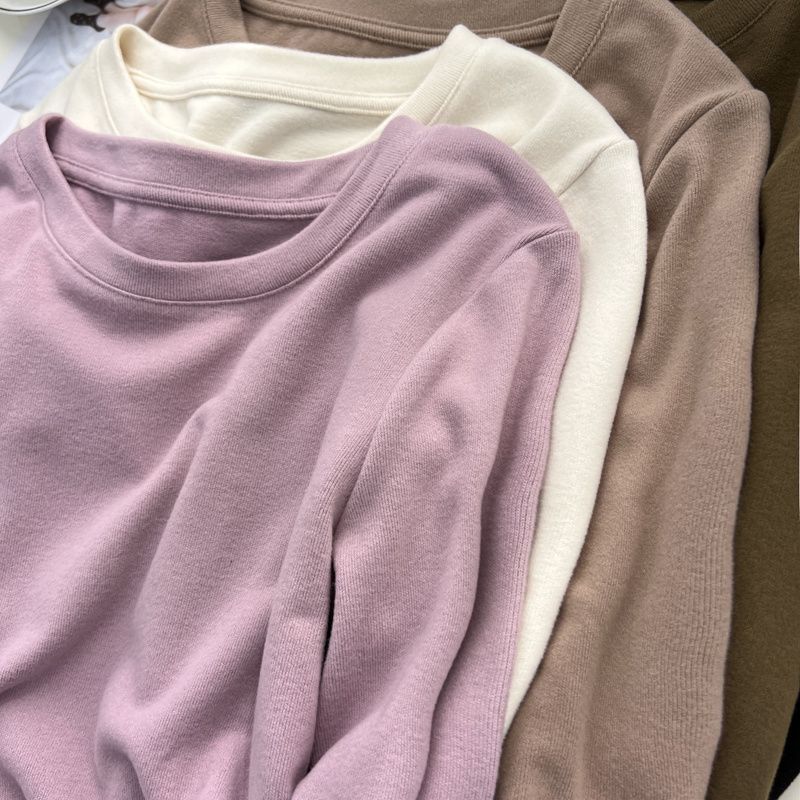 Outlets ~ clearance cabinet grinding wool padded crew neck bottoming shirt women's autumn and winter new gentle long sleeve T-shirt jacket
