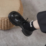 Высокие лоферы для кожаной обуви на платформе, универсальная обувь, ремень, французский стиль, в западном стиле