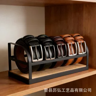 跨境木质腰带收纳盒家用衣柜皮带整理竹制腰带存储盒分格式腰带盒