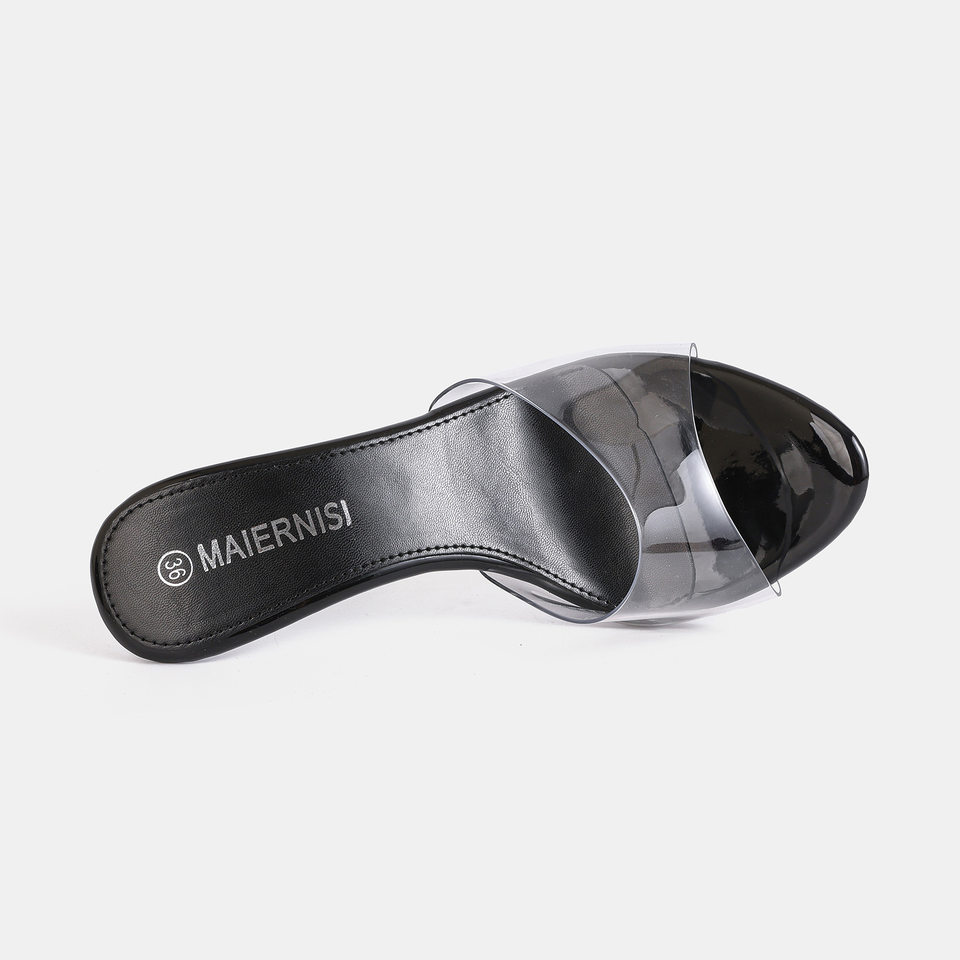 Dép sandal nữ quai ngang gót nhọn siêu cao 9 cm đế platform mũi hở — bạc, màu hồng, màu mơ, màu đỏ chi tiết 6