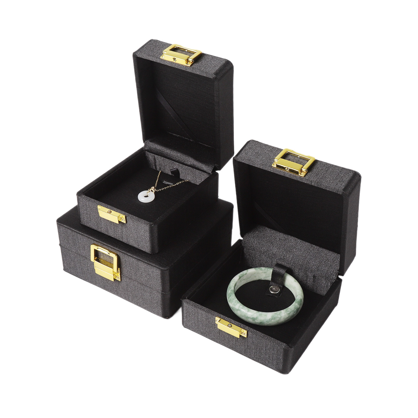Fábrica directa nueva caja de embalaje de joyas de tela de tela blanca y negra collar colgante caja de anillo de joyas