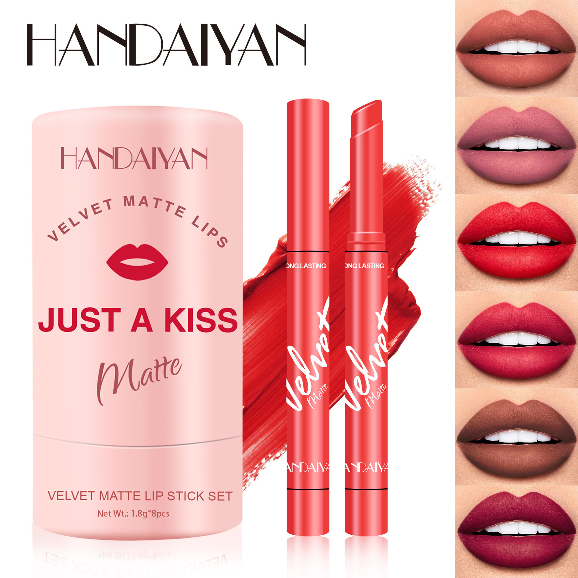 Handaiyan Han Daiyan transfronterizo fácil de color de terciopelo mate lápiz labial tubo traje elegante Lápiz labial hidratante Lápiz labial