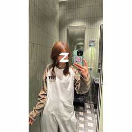 早秋个性风宽松慵懒百搭上衣美式街头迷彩字母拼色插肩长袖t恤女