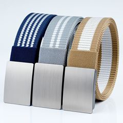 メンズ キャンバス ベルト スムーズ バックル カジュアル オールマッチ ナイロン レザー ベルト 厚みのある穴なし パンツ バックル ヘッド