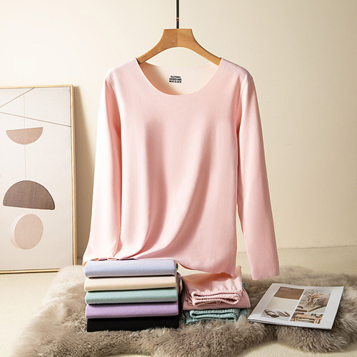 Autumn and winter AB surface brushed seamless thermal underwear thickened and velvet women's cotton sweater autumn coat and long trousers set