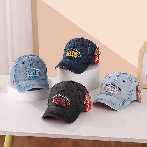 Kids' Denim Baseball Cap | Autumn New Arrival Sun-Protective Visor Hat for Outdoor Adventures | Boys' Hat | Export Quality G548