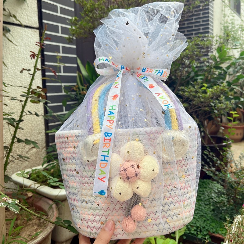 卸売レインボーポータブルバスケット赤ちゃん満月ギフト子供の百日宴会お土産織り誕生日ギフトボックス|undefined